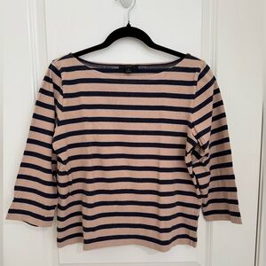 J. Crew Tan and Blue 3/4 Sleeve Boxy Top